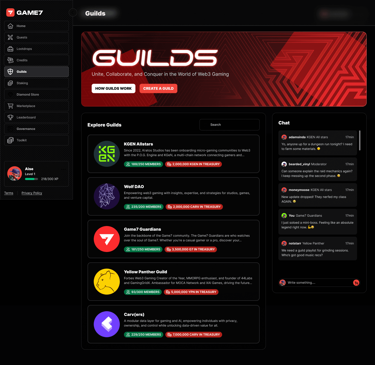 Game7 — Guilds, overview + chat
