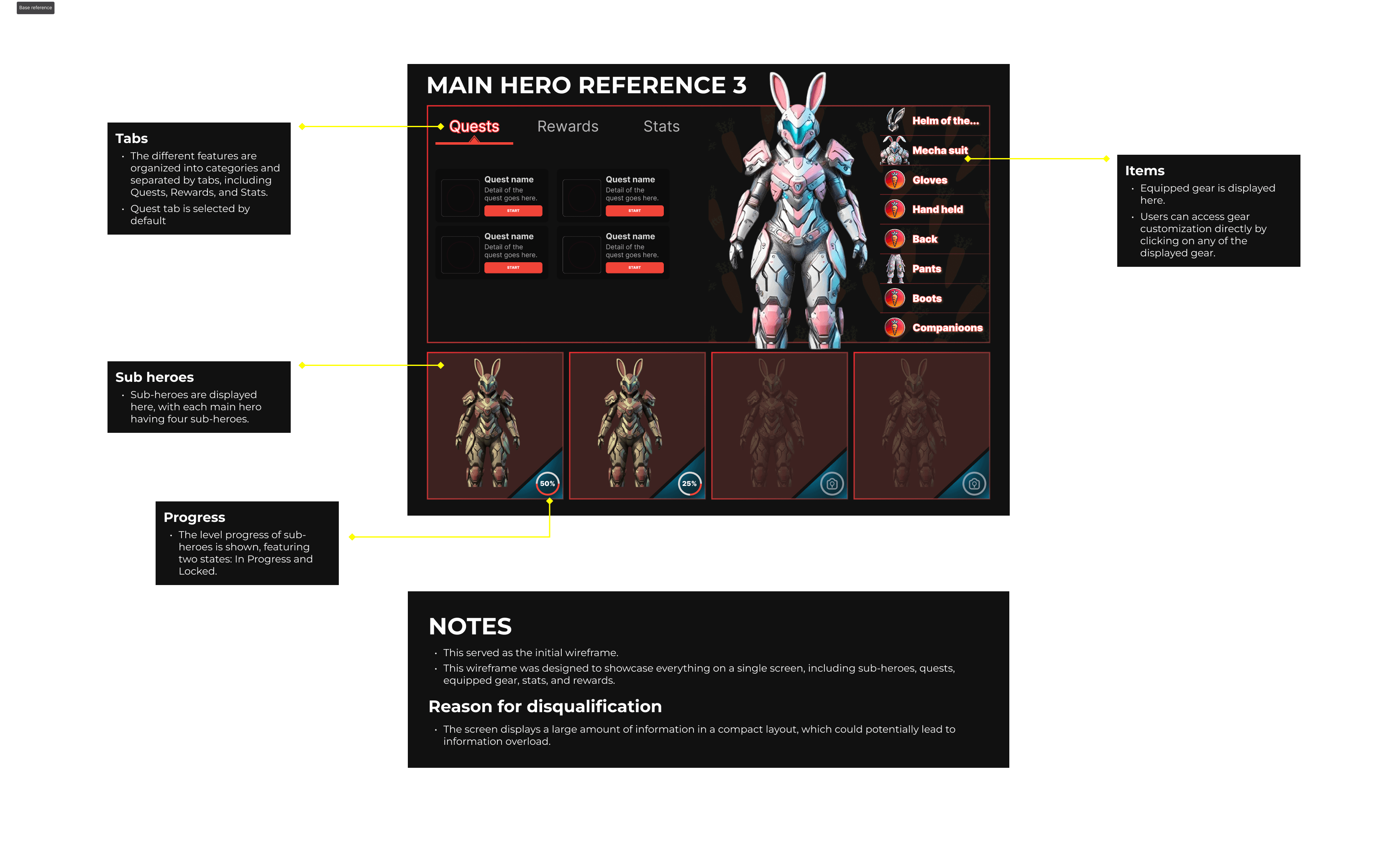 Game7 — Hero Progression concept 1 of 5 (single-screen wireframe)