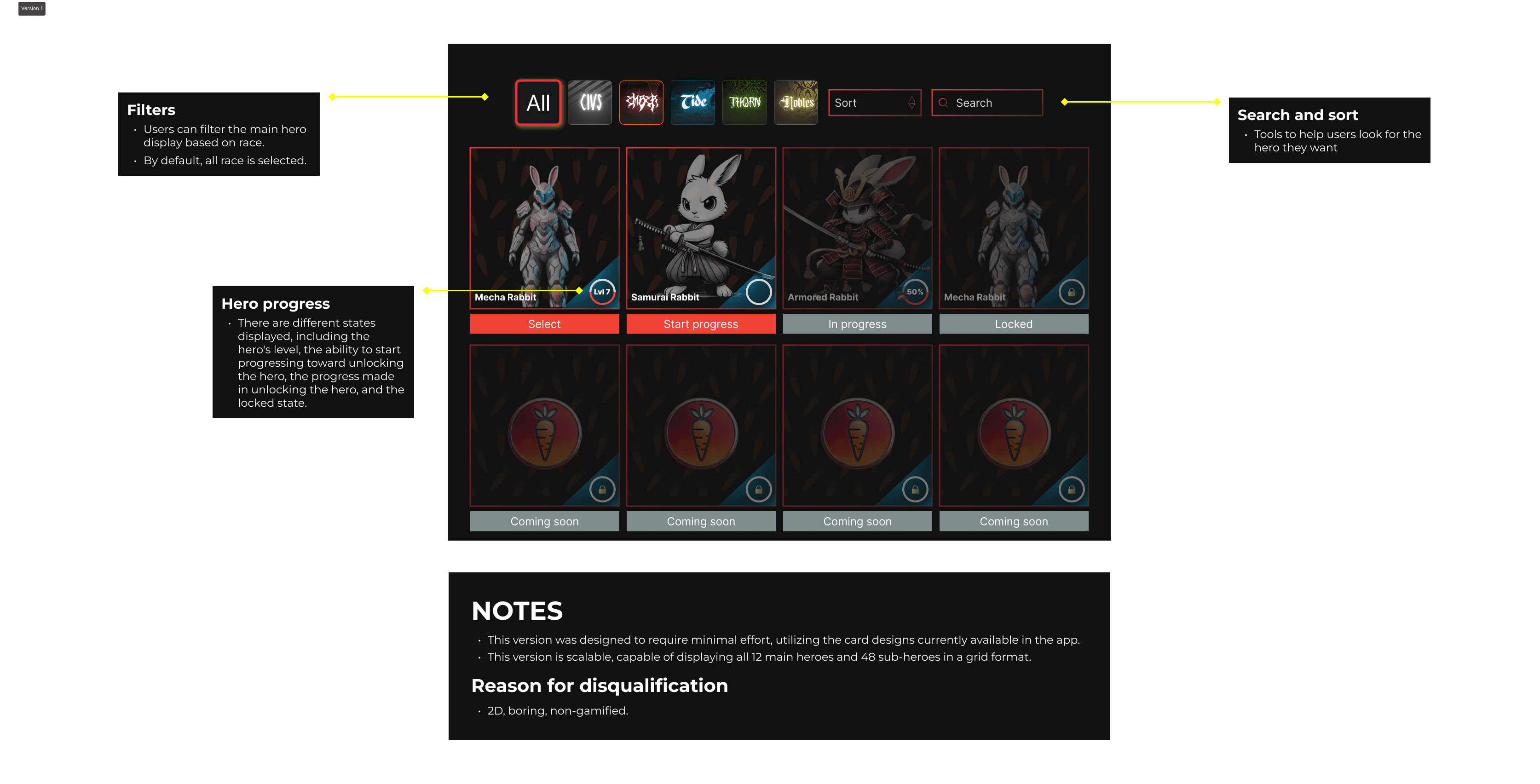 Game7 — Hero Progression concept 2 of 5 (traditional grid)