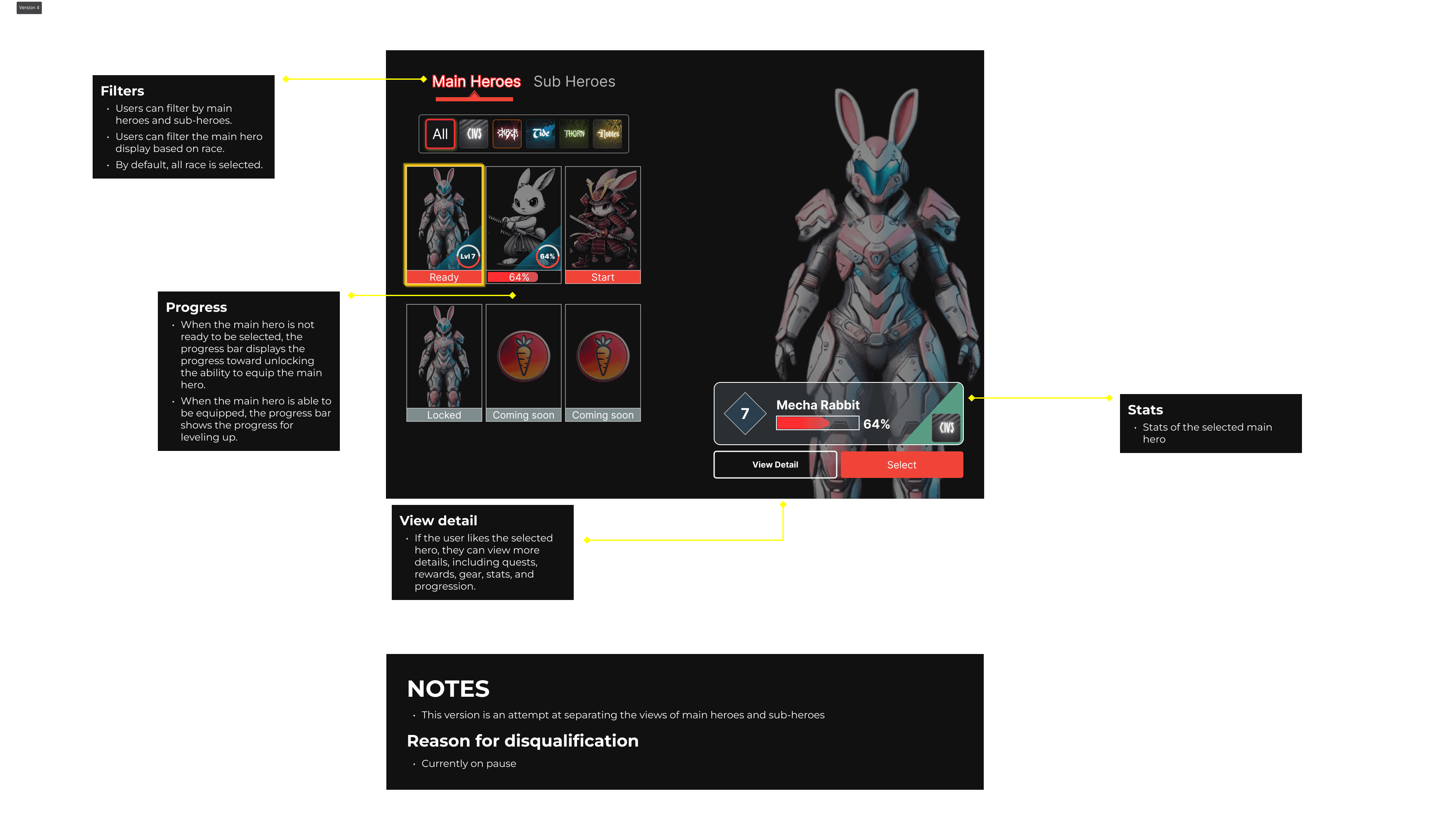 Game7 — Hero Progression concept 4 of 5 (main/sub-hero split)