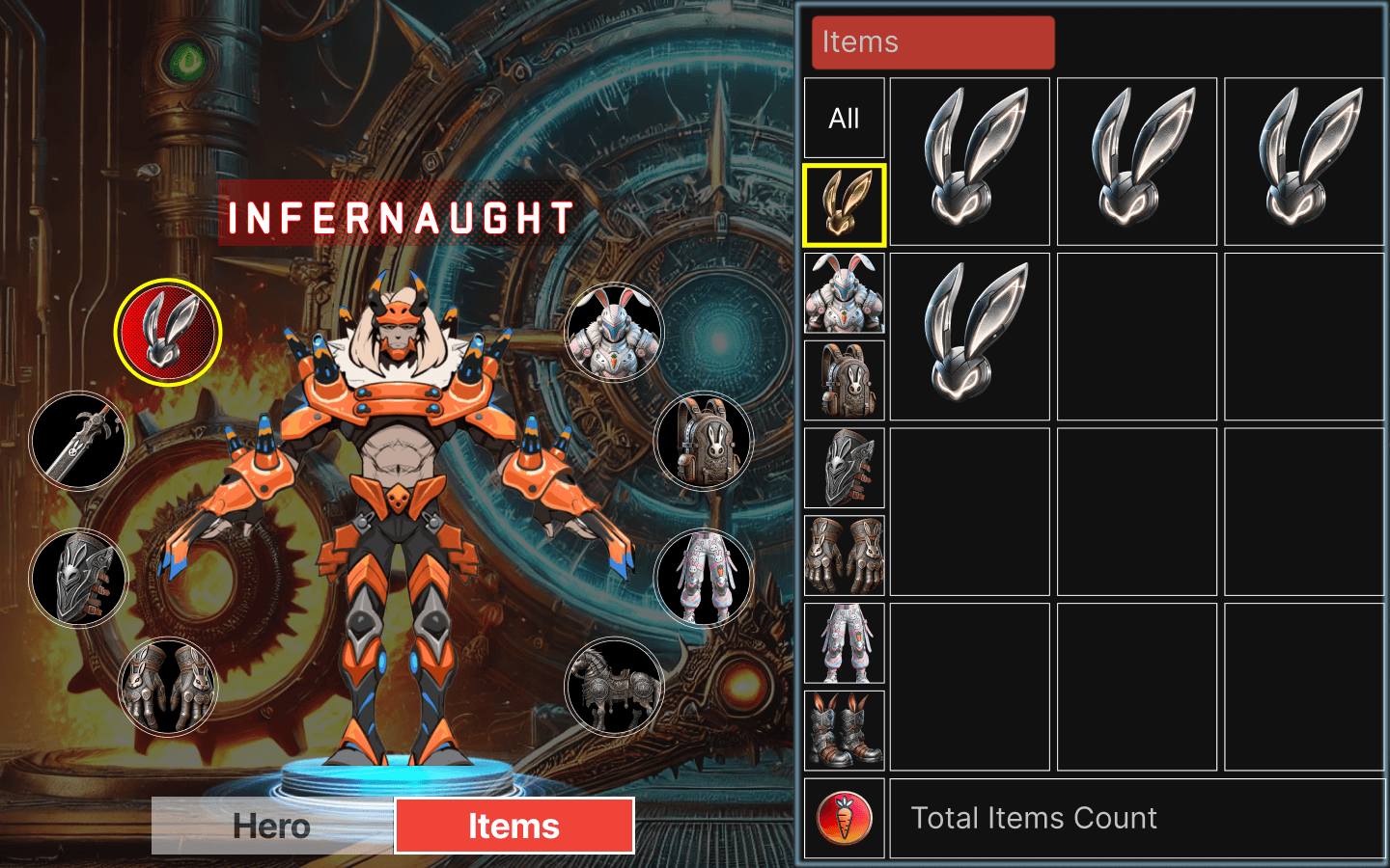 Game7 — Hero Progression, final (items panel)