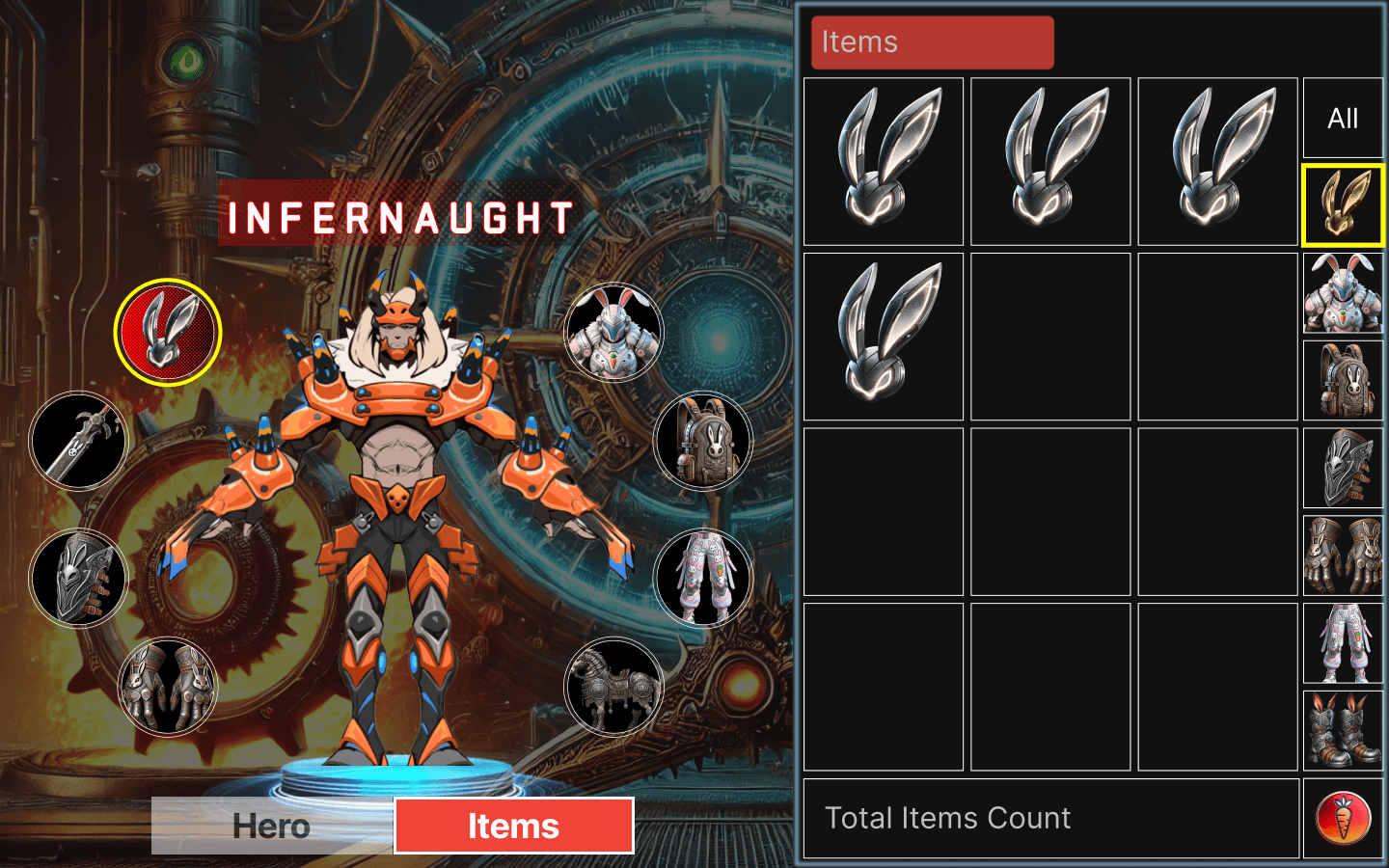 Game7 — Hero Progression, final (items filtered by category)