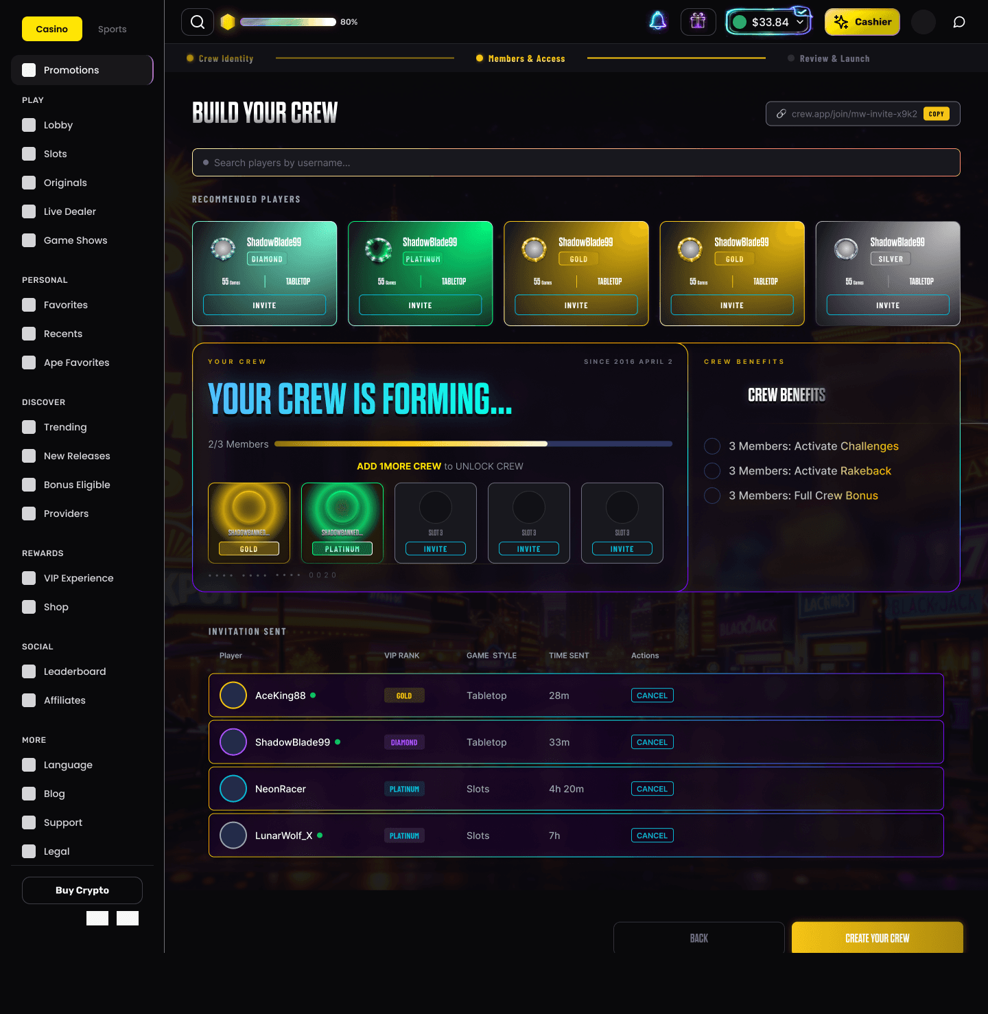 MonkeyTilt — Crew Creation, Build Your Crew (desktop)