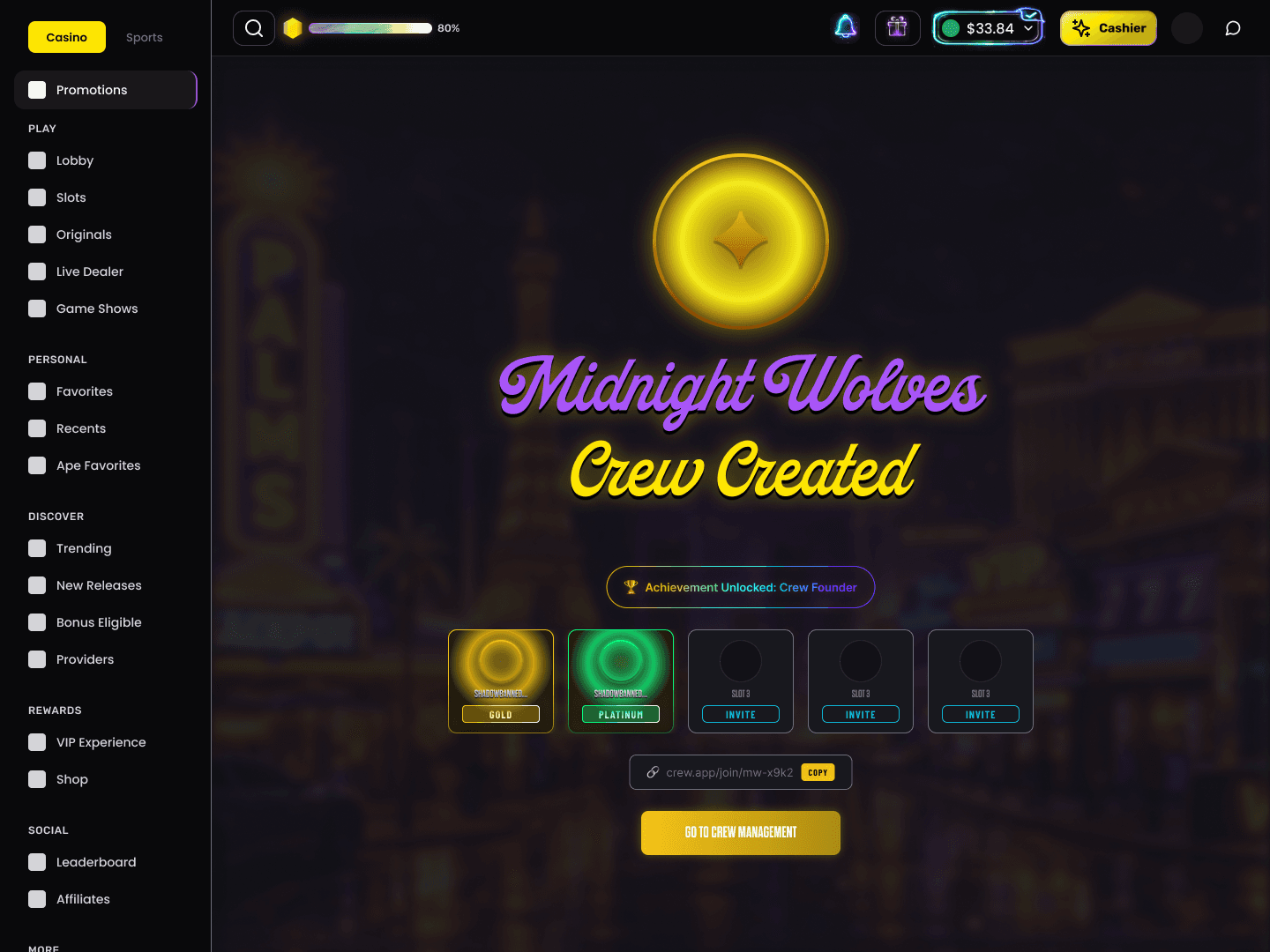 MonkeyTilt — Crew Creation, confirmation (desktop)