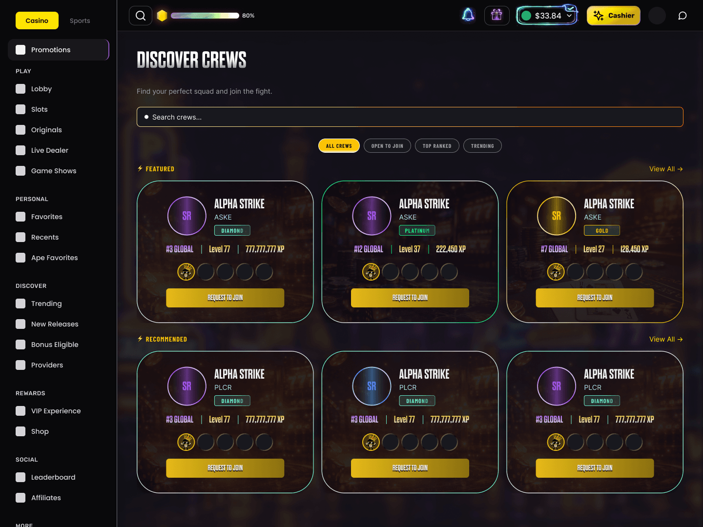 MonkeyTilt — Crew Discovery (desktop)