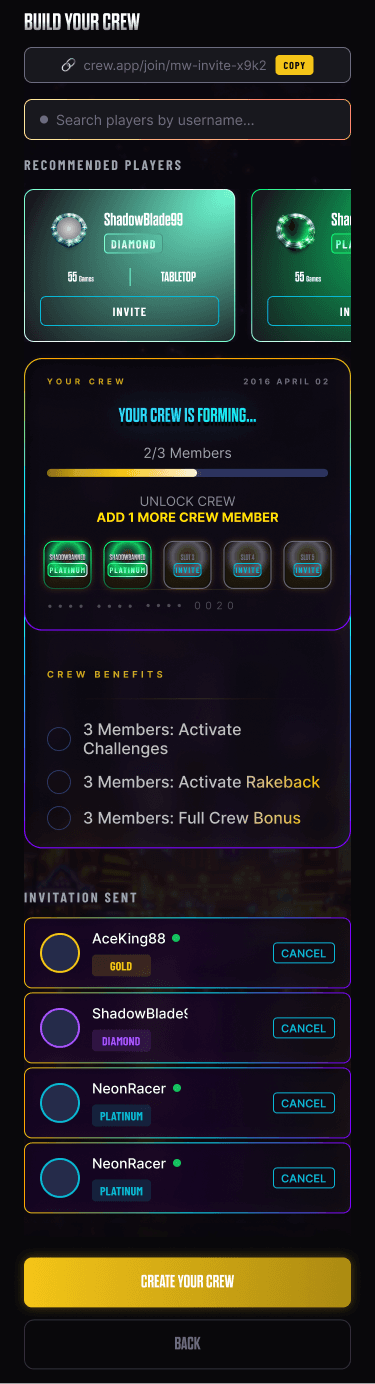 MonkeyTilt — Crew Creation, Build Your Crew (mobile)