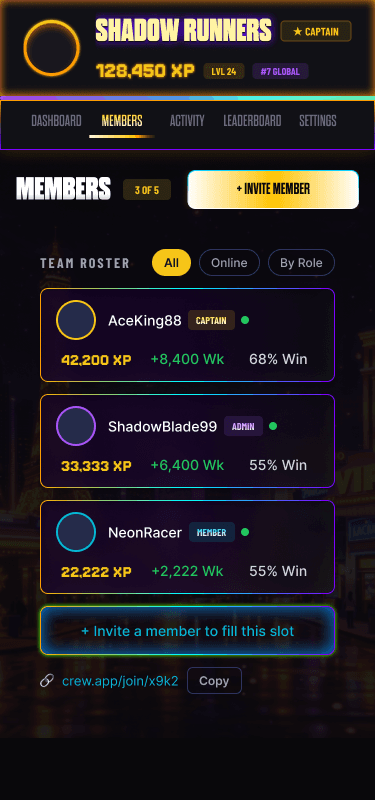 MonkeyTilt — Crew Management, members (mobile)