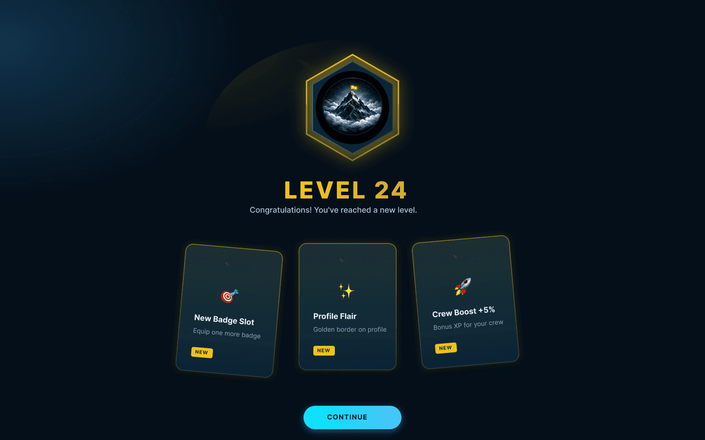 MonkeyTilt — Level-up rewards (Crew Boost +5%)